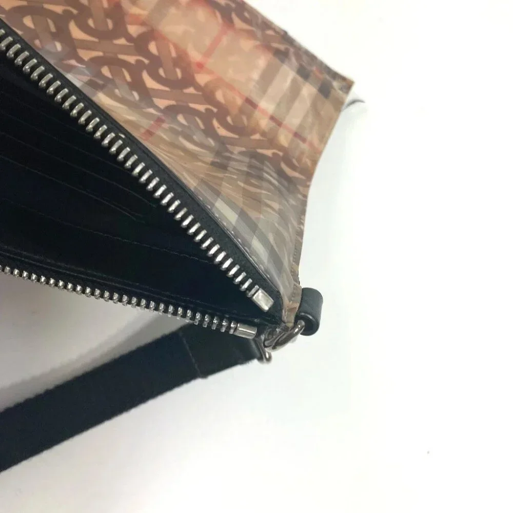 BURBERRY Logo Check TB pouch bag with strap Clutch bag Nylon Beige/Black - Picture 14 of 15